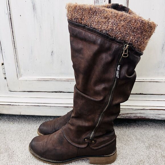 Muk Luks Bianca Dusty Brown Polyurethane Knitted Knee High Riding Boots Size 10 - Picture 1 of 9